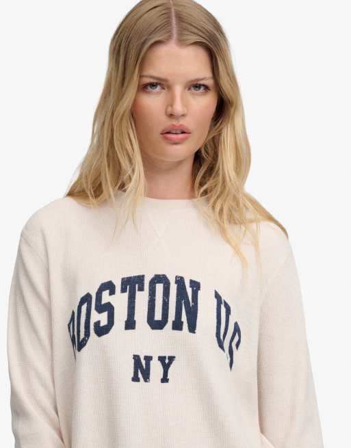 Superdry top à manches longues graphique Athletic essential en beige avoine chiné, 3 de 5