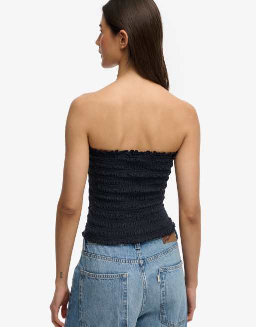 Superdry - Top bandeau en jersey à smocks - Bleu marine éclipse, 3 de 4