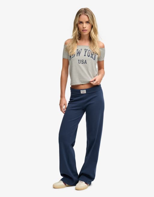 Superdry top bardot à manches courtes graphique en gris chiné, 4 de 6