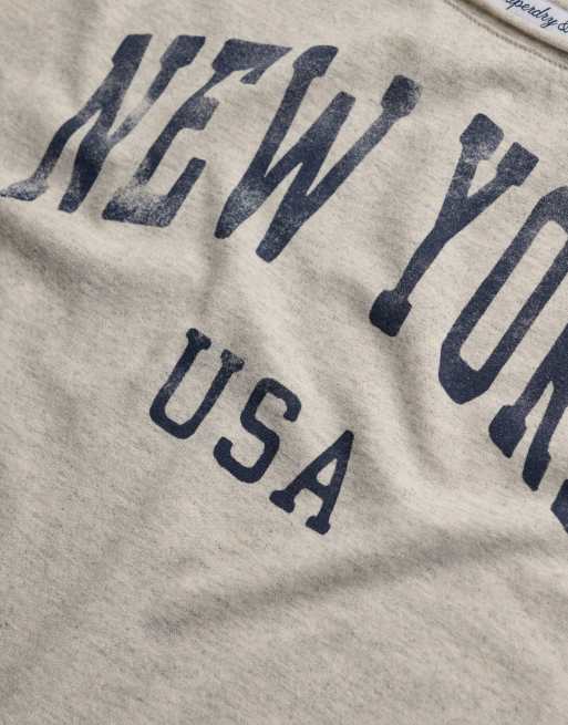 Superdry top bardot à manches courtes graphique en gris chiné, 5 de 6