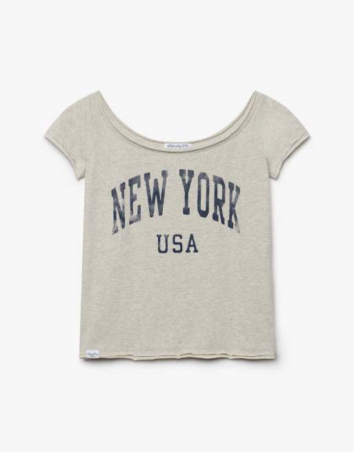 Superdry top bardot à manches courtes graphique en gris chiné, 6 de 6