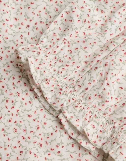 Superdry - Top boutonné à manches courtes en tissu avec petites roses - Blanc cassé, 5 de 6