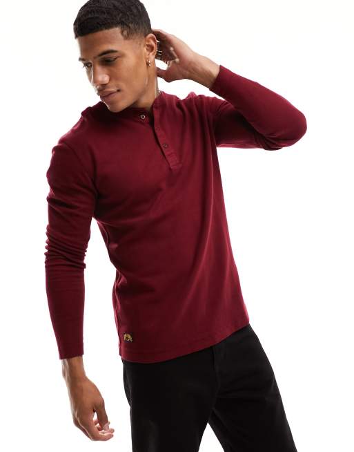 Superdry - Top col tunisien à manches longues en tissu gaufré - Rouge Stanton