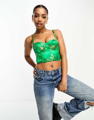 Superdry - Top corset en brocard de satin - Vert