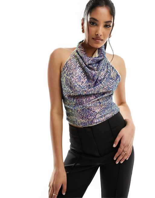 Superdry - Top dos nu à col bénitier et sequins - Multicolore