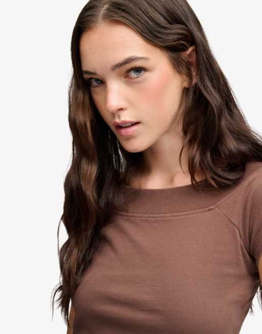 Superdry top épaules dénudées Athletic essentials marron châtaigne, 3 de 4