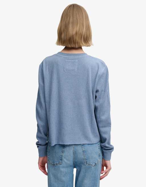 Superdry top graphique essentiel athlétique à manches longues bleu tidal chiné, 2 de 4