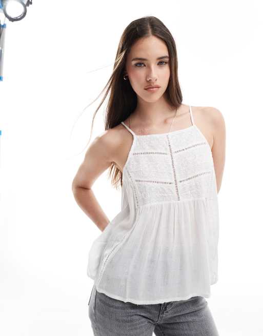 Superdry – Trägertop in Wollweiß mit Spitzenpasse im Vintage-Look