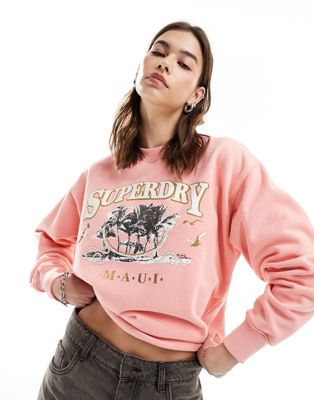 Superdry Travel souvenir loose sweatshirt in peach pink marl