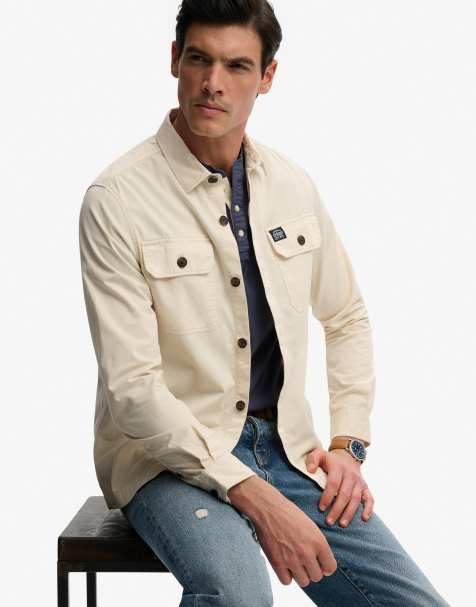 Superdry Two pocket overshirt in oatmeal beige