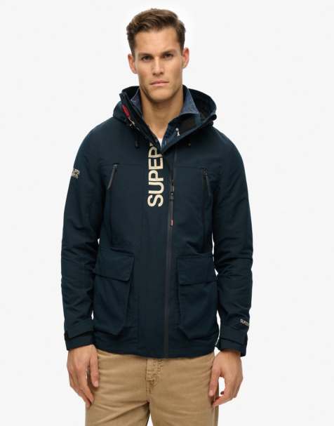 Superdry ultimate Windbreaker mit Kapuze und Stickerei in Eclipse-Marineblau - view 1