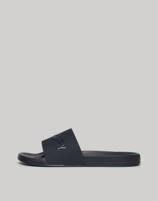  Vegan logo pool sliders in rich navy/rich navy