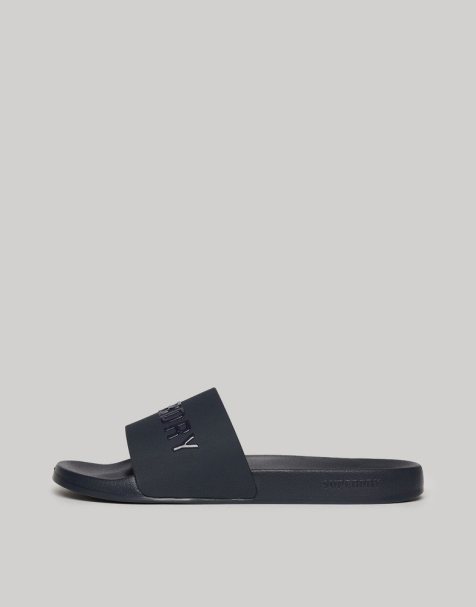 Superdry Vegan logo pool sliders in rich navy/rich navy - view 1