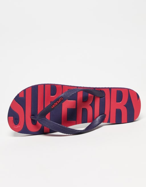 Superdry – Vegane Vintage-Zehenstegsandalen in Marineblau mit Logo, 2 von 4