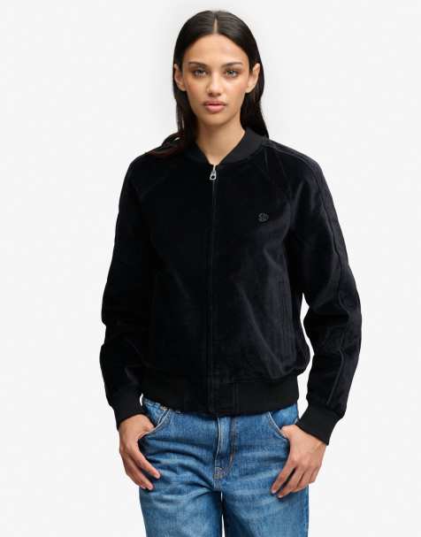Superdry Velvet bomber jacket in black - view 1