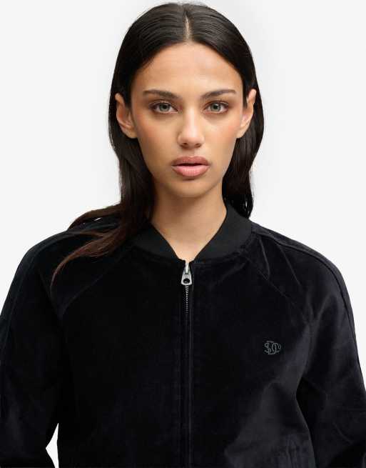 Superdry Velvet bomber jacket in black, 3 of 4
