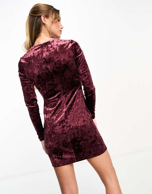 Petite Burgundy Velvet Long Sleeve Mini Dress