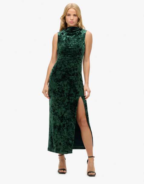 Superdry Velvet maxi dress in forest green - view 1