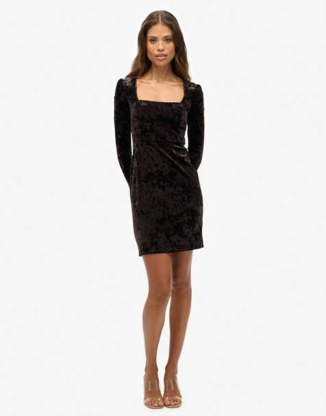 Superdry Velvet square neck mini dress in blackbean - view 1