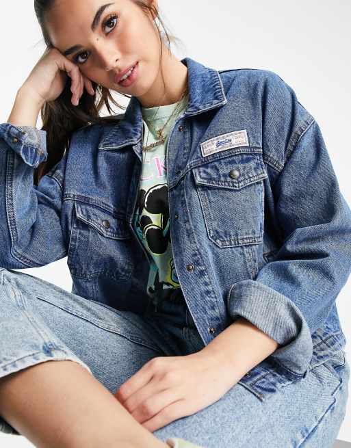 Superdry - Veste camionneur oversize en jean avec imprimé graphique au dos - Bleu, 2 de 4