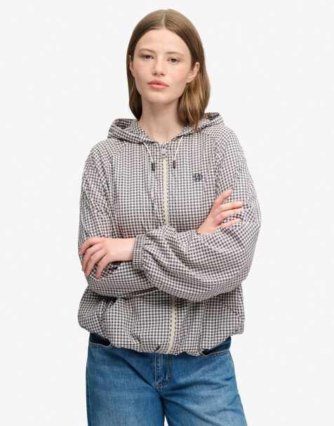 Superdry veste coupe-vent à manches raglan à carreaux bleu marine et écru - view 1