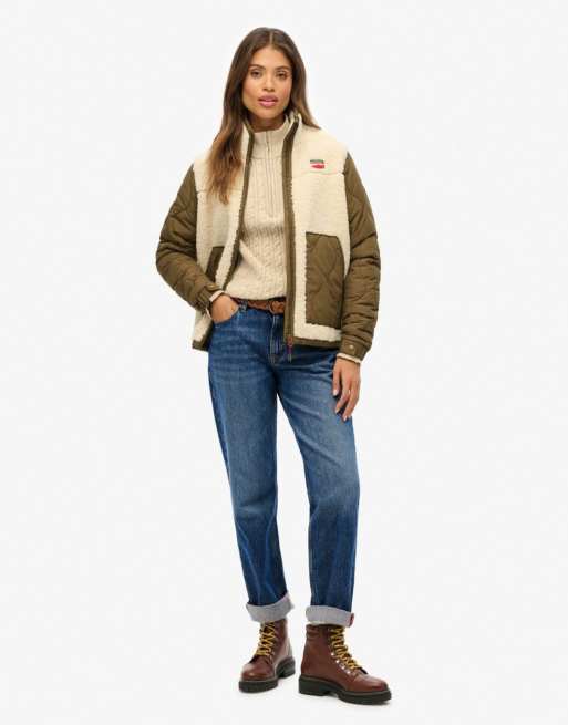 Superdry veste hybride en polaire sherpa beige avoine, 4 de 6