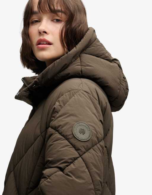 Superdry veste longue matelassée à losanges en vert kaki foncé, 3 de 6
