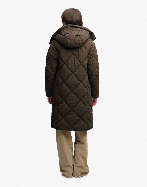 Superdry veste longue matelassée à losanges en vert kaki foncé, 5 de 6