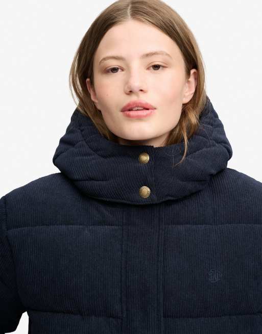 Superdry veste matelassée à capuche en velours côtelé bleu marine eclipse premium, 3 de 6