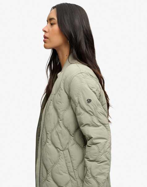 Superdry veste matelassée longue en vert kaki clair - view 1