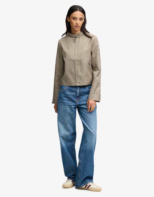 Superdry veste moto à carreaux marron micro pied-de-poule, 3 de 4