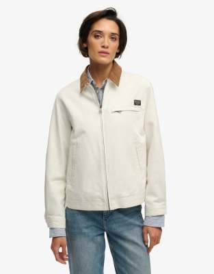 Superdry - Veste style ranch avec col en velours côtelé - Blanc cassé