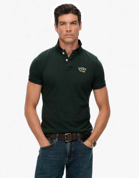 Superdry Vintage athletic embroidered polo shirt in eagle green - view 1