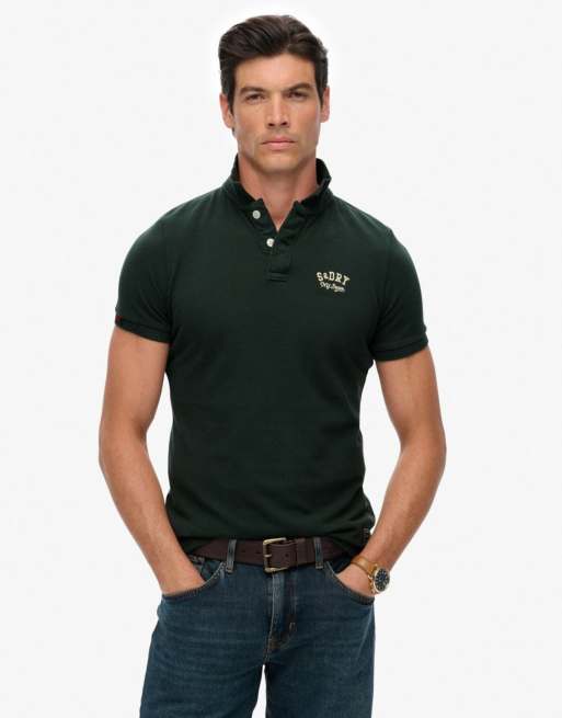 Superdry Vintage athletic embroidered polo shirt in eagle green