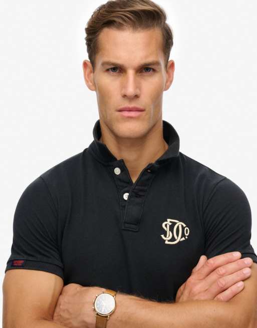 Superdry Vintage athletic embroidered polo shirt in eclipse navy