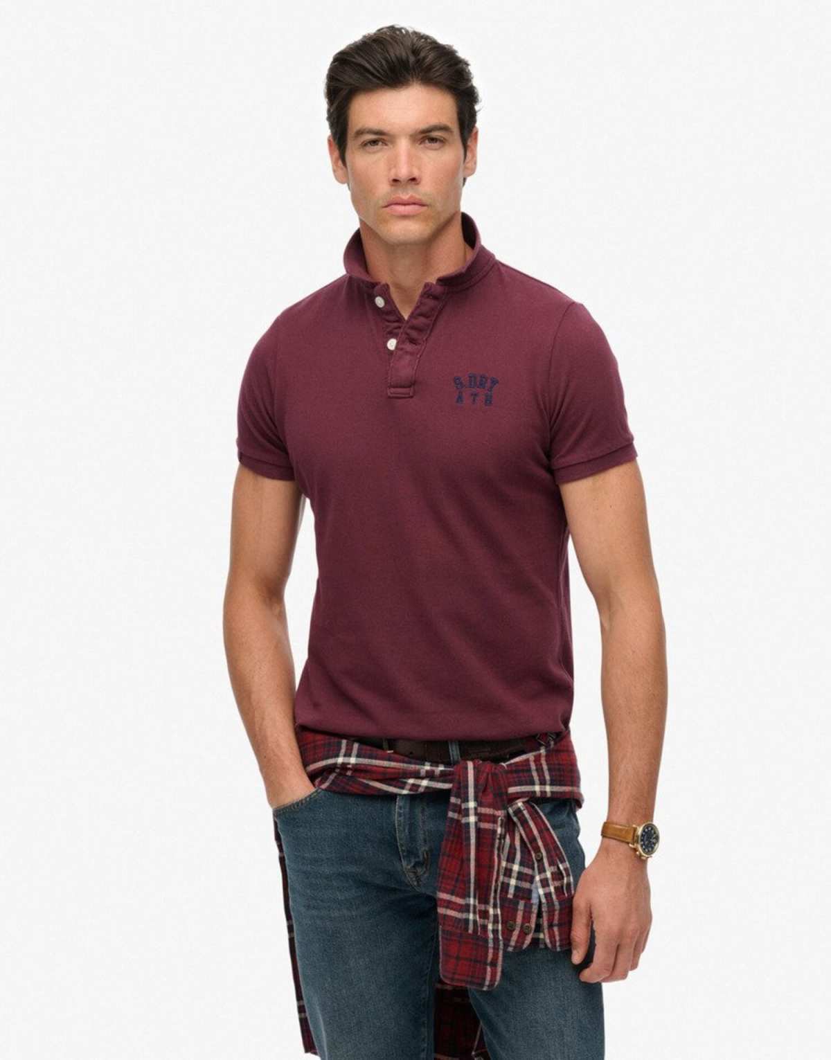 Superdry Vintage athletic embroidered polo shirt in port