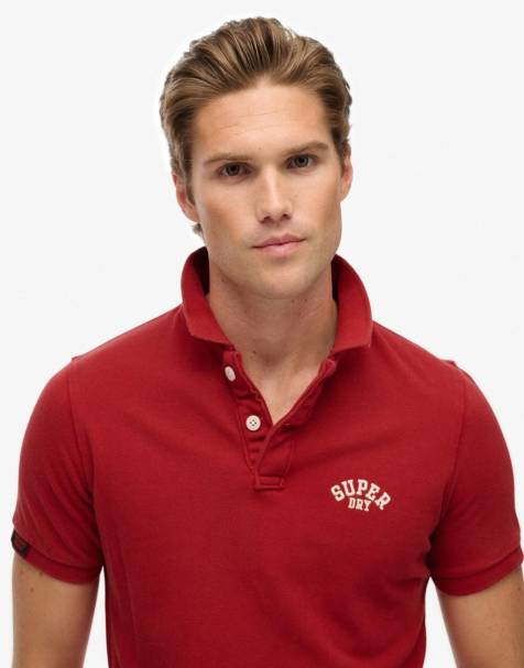 Superdry Vintage athletic embroidered polo shirt in preppy red - view 1