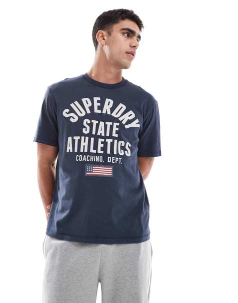 Superdry Vintage athletic essential graphic t-shirt in bradley navy