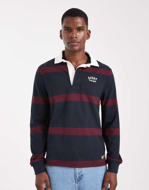 Superdry – Vintage Athletic – Gestreiftes Rugby-Oberteil in Eclipse Navy / Port