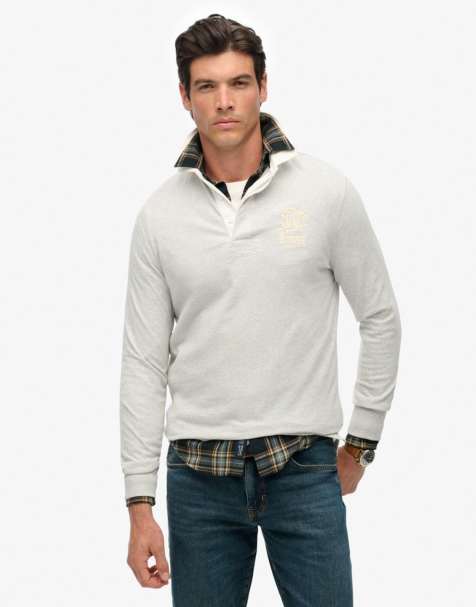 Superdry Vintage athletic jersey rugby top in cadet grey marl