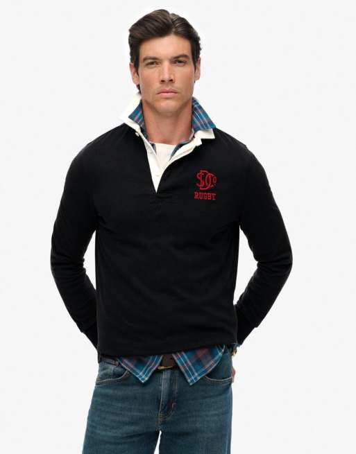 Superdry Vintage athletic jersey rugby top in eclipse navy