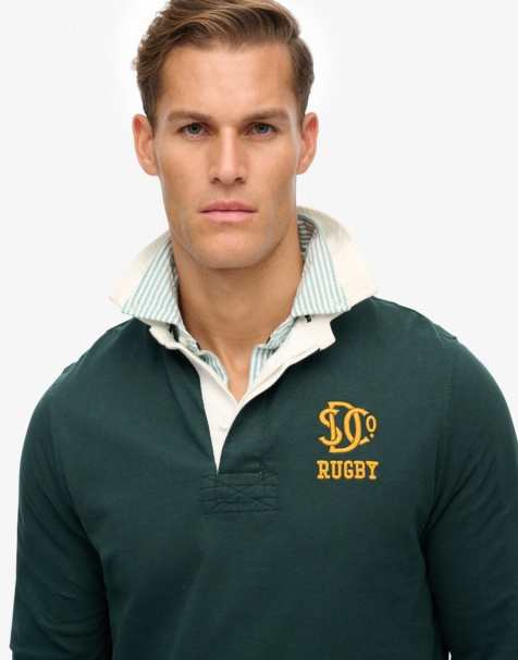 Superdry Vintage athletic jersey rugby top in enamel green - view 1