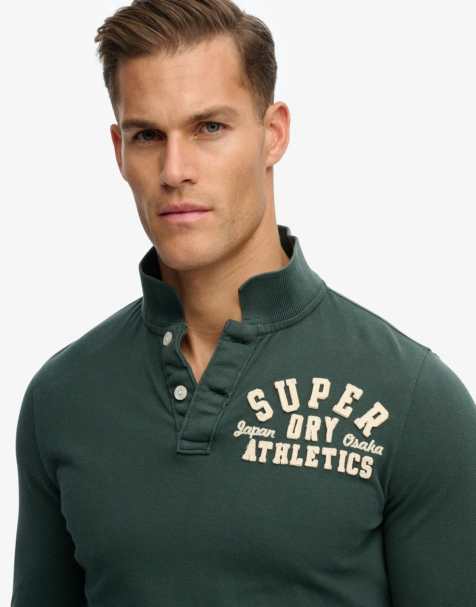 Superdry Vintage athletic long sleeve polo in eagle green