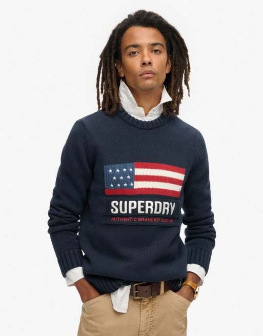 Superdry - Vintage Athletic - Pull en maille - Bleu marine éclipse