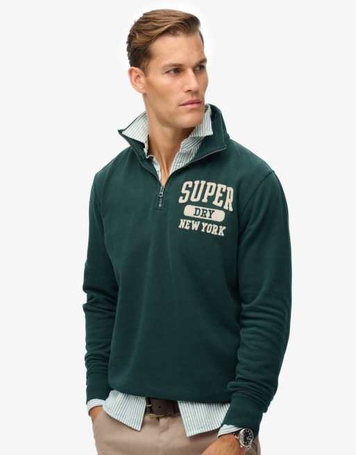 Superdry – Vintage Athletic – Pullover in Adlergrün mit halblangem Reißverschluss