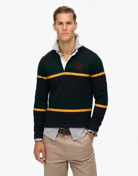 Superdry – Vintage Athletic – Rugby-Oberteil in Emaille-Grün mit Streifen - view 1