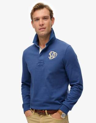 Superdry Vintage athletic rugby shirt in bay blue
