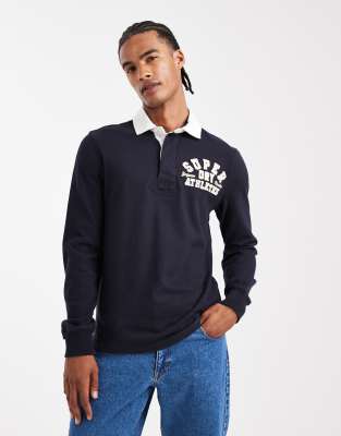 Superdry Herren Marine Für M2014011a Vintage Athletic Poloshirt In Blau (L), Lässig, Baumwolle, Langarm - Bild 5