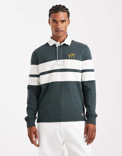 Superdry Vintage athletic stripe rugby top in eagle green chest band - view 1
