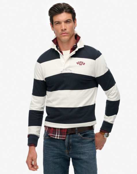 Superdry Vintage athletic stripe rugby top in eclipse navy/ecru - view 1